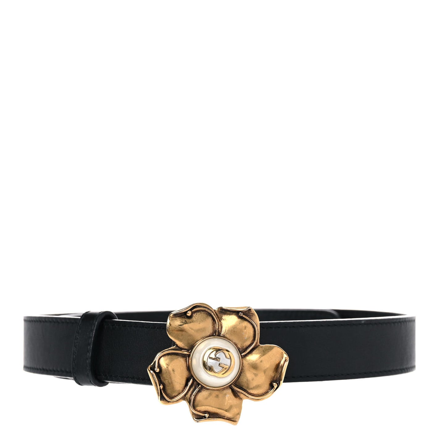 Calfskin Metal Flower Interlocking G Belt 70 28 Black