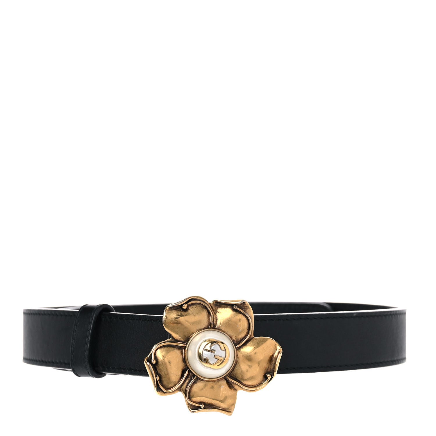 Gucci Calfskin Metal Flower Interlocking G Belt 70 28 Black 1 of 8