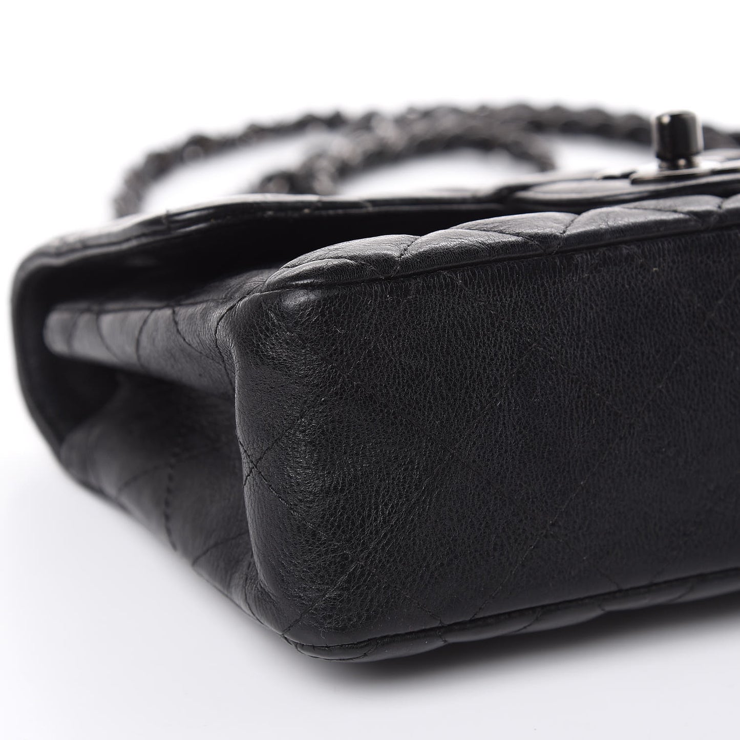 Crumpled Calfskin Quilted Mini Rectangular Flap So Black