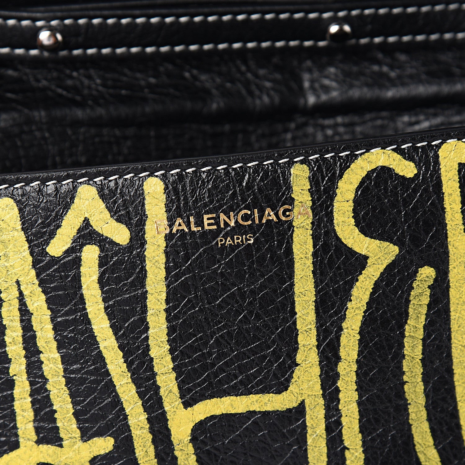 Balenciaga Agneau Arena Graffiti All Over Bazar Chain Shoulder Bag Black Multicolor 6 of 9
