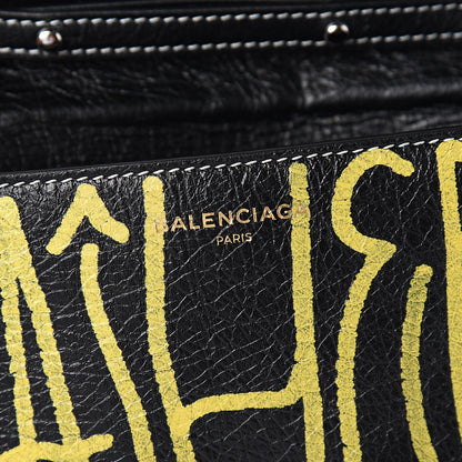 Balenciaga Agneau Arena Graffiti All Over Bazar Chain Shoulder Bag Black Multicolor 6 of 9