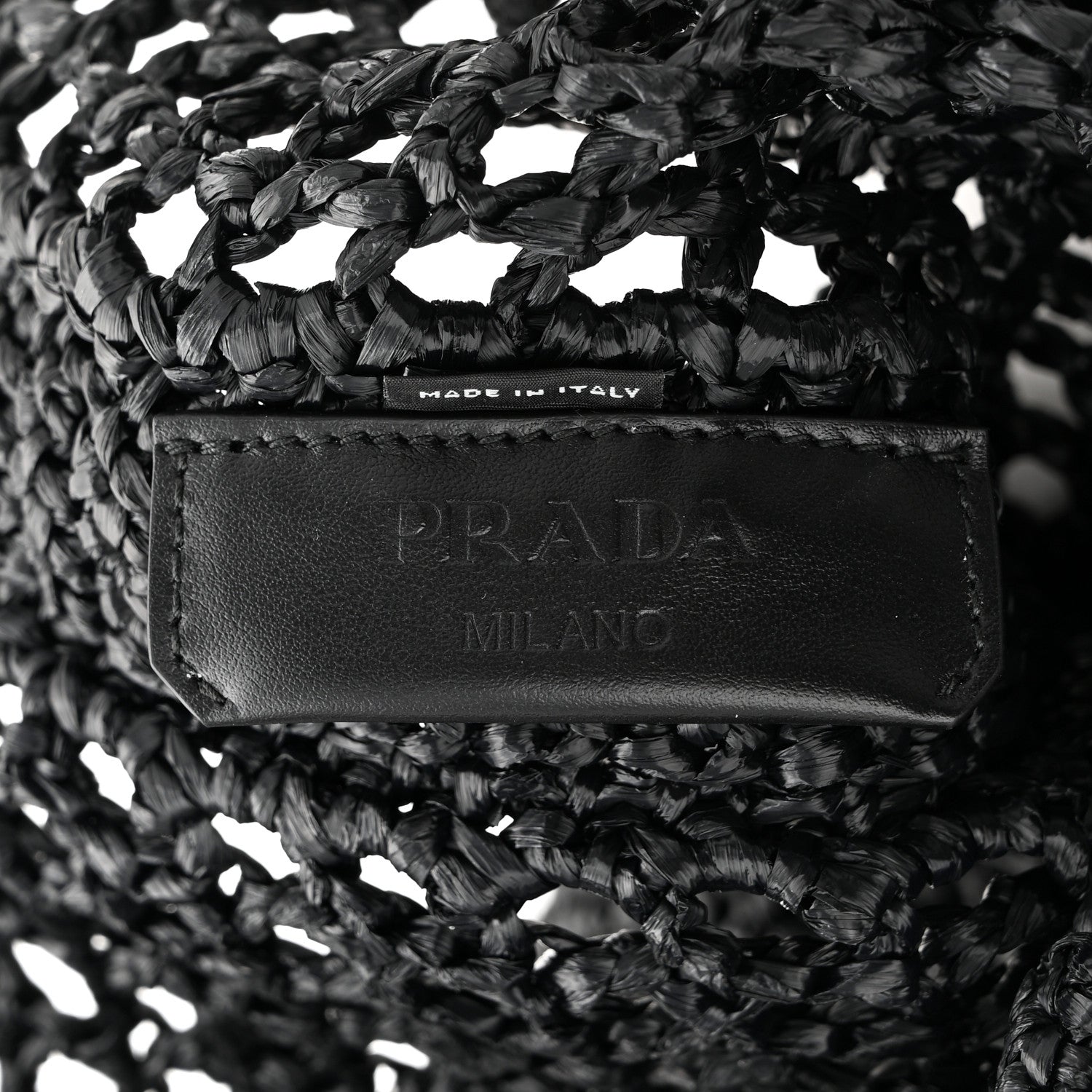Prada Yarn Raffia Effect Crochet Logo Embroidered Tote Bag Black 6 of 9