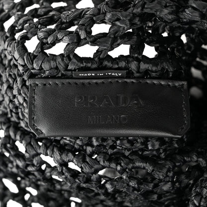 Prada Yarn Raffia Effect Crochet Logo Embroidered Tote Bag Black 6 of 9