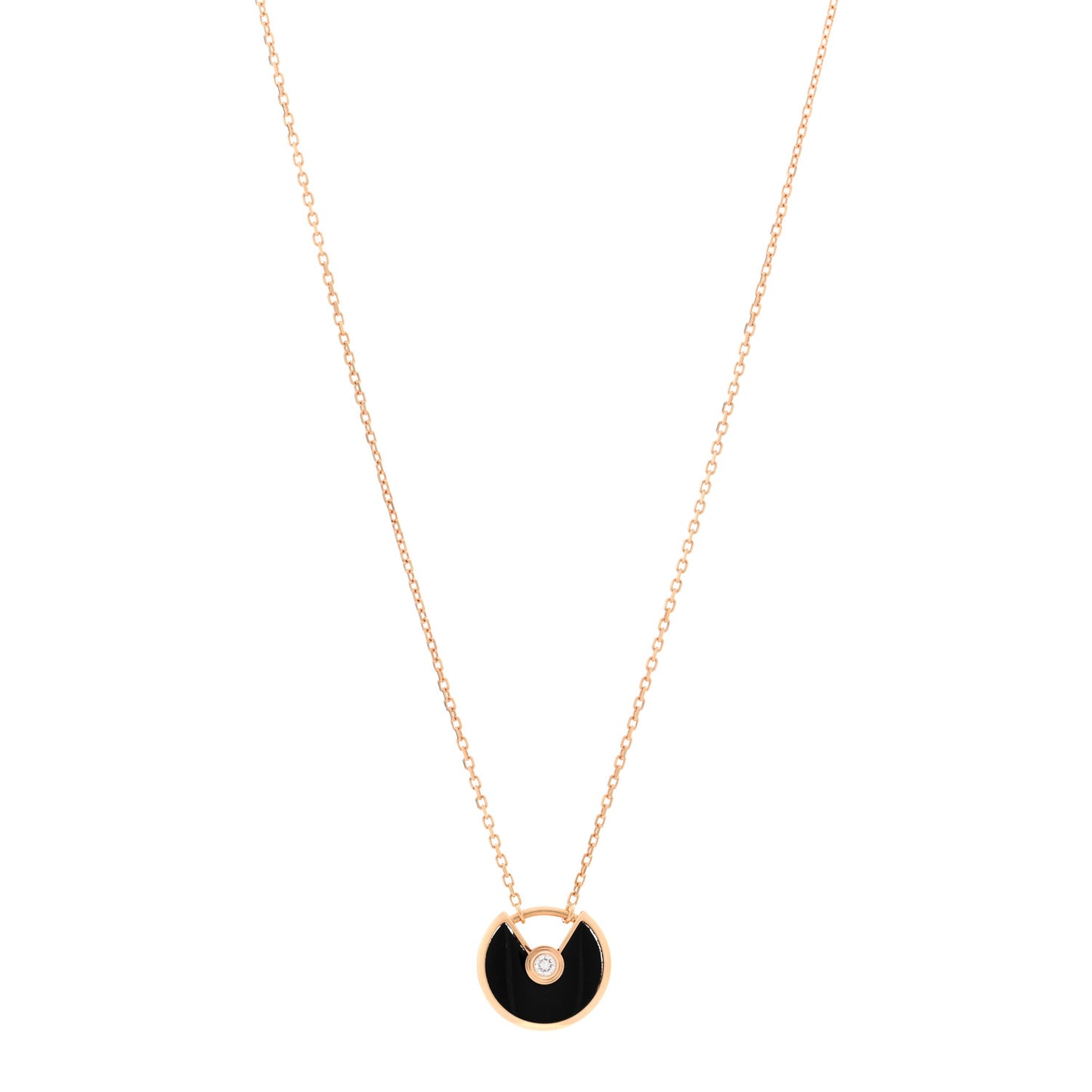 18K Pink Gold Diamond Black Onyx XS Amulette de Cartier Pendant Necklace