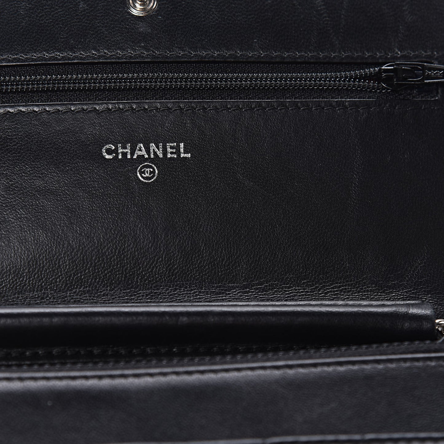 Lambskin Chevron Quilted Wallet On Chain WOC Black