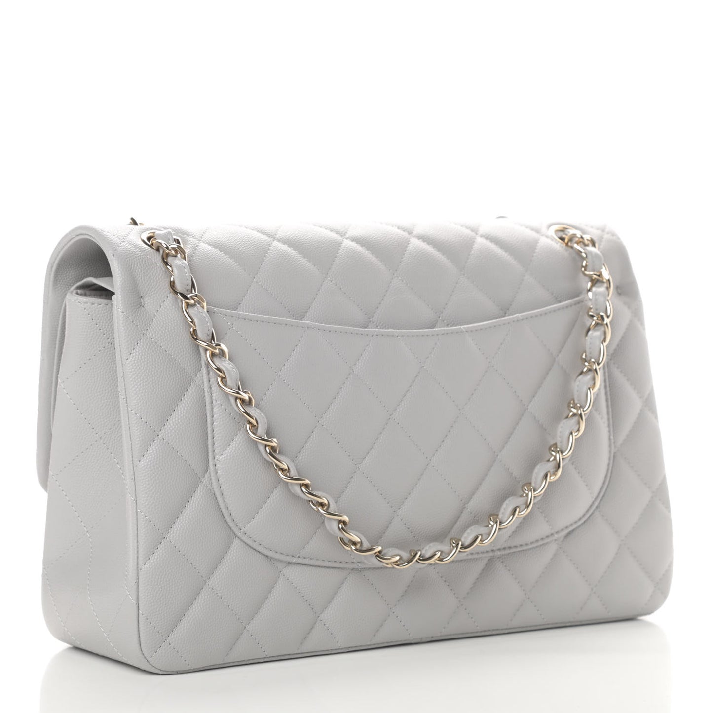 Caviar Quilted Jumbo Double Flap Grey