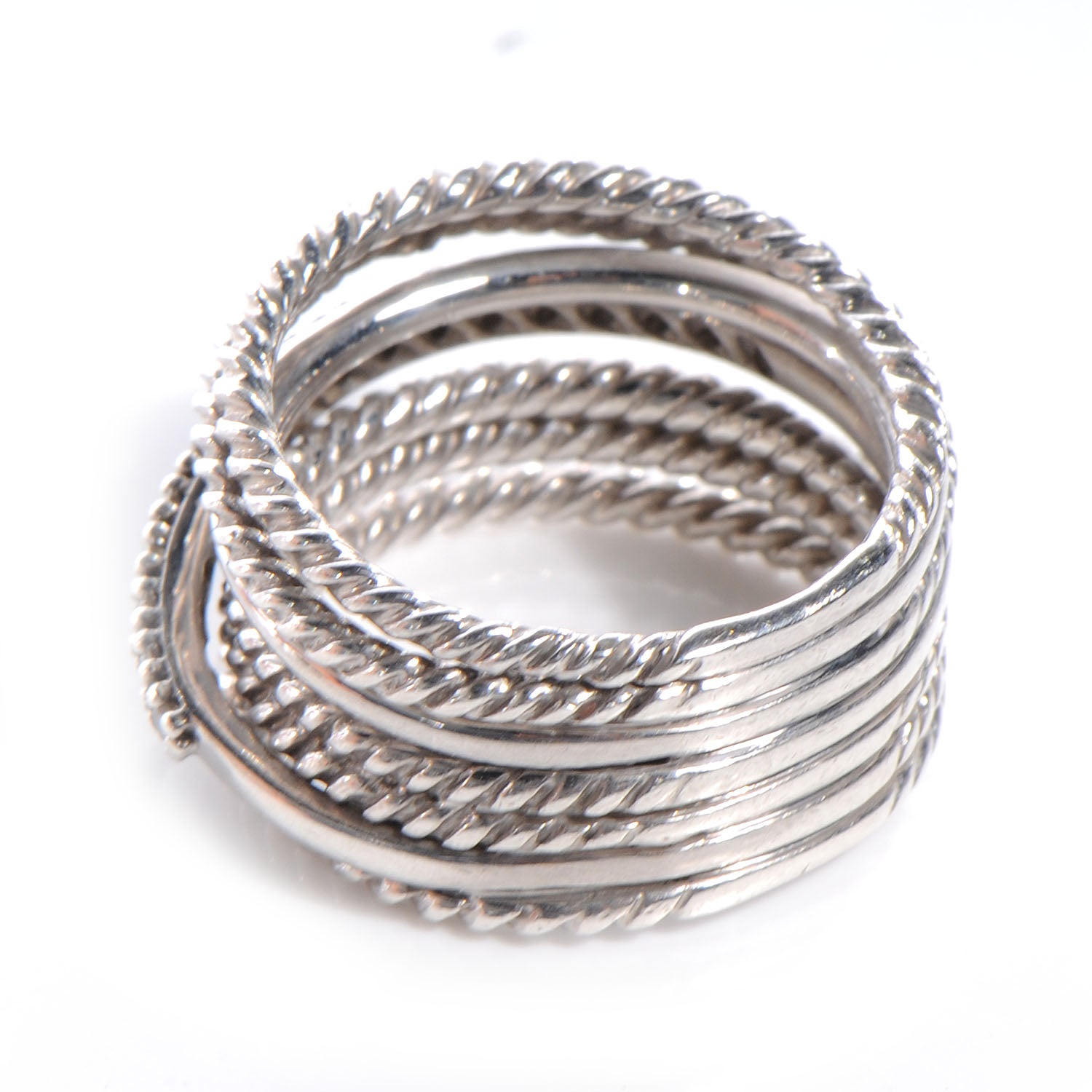 David Yurman Sterling Silver Pave Diamond Crossover Cable Ring 6 5 of 6