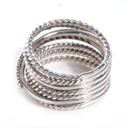 David Yurman Sterling Silver Pave Diamond Crossover Cable Ring 6 5 of 6