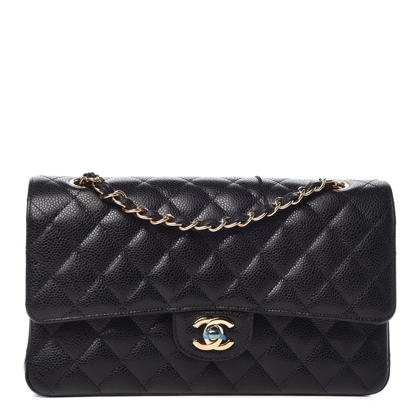 Caviar Quilted Medium Double Flap Black