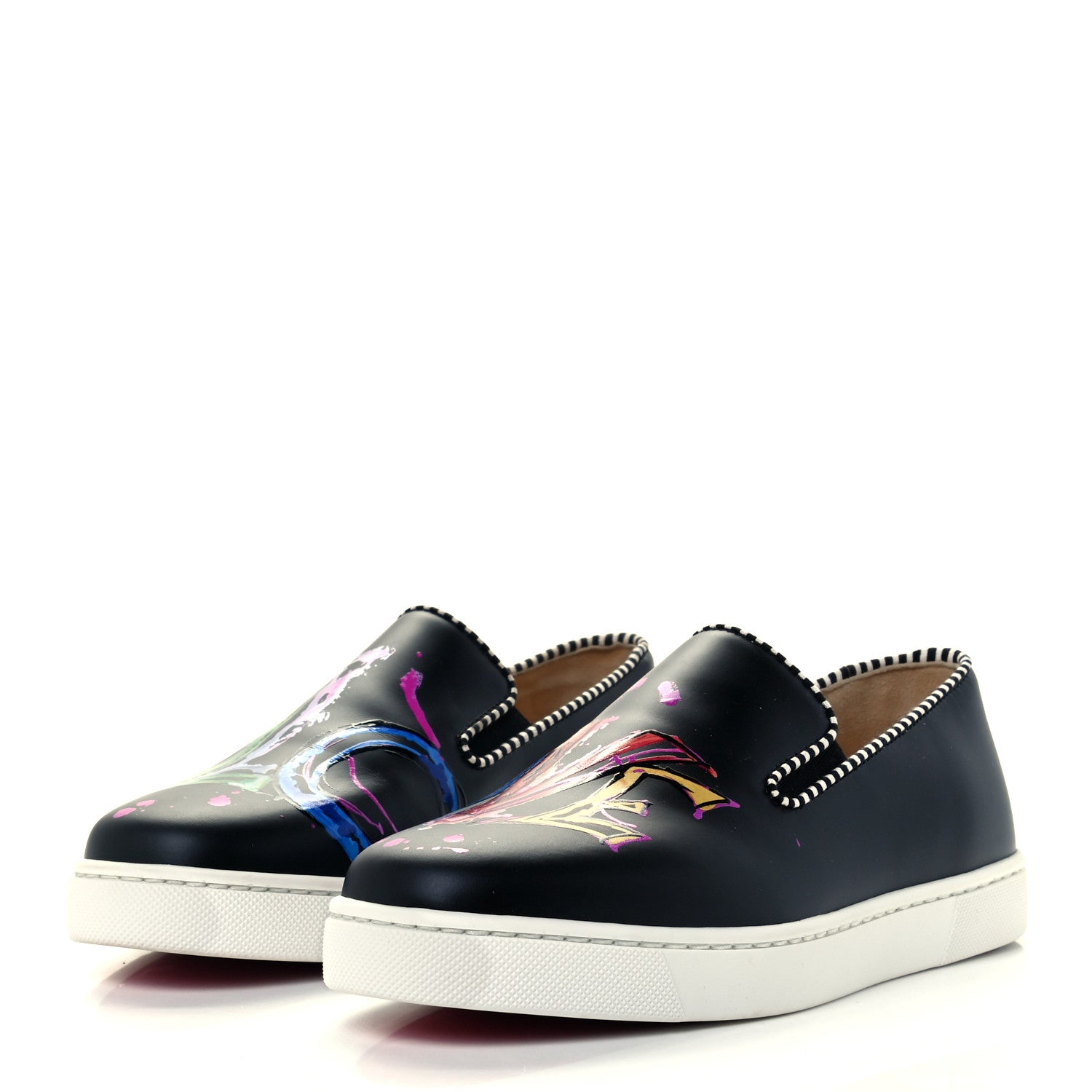 Christian Louboutin Calfskin Womens Loubi Love Flat Sneakers 35.5 Black Multicolor 2 of 13