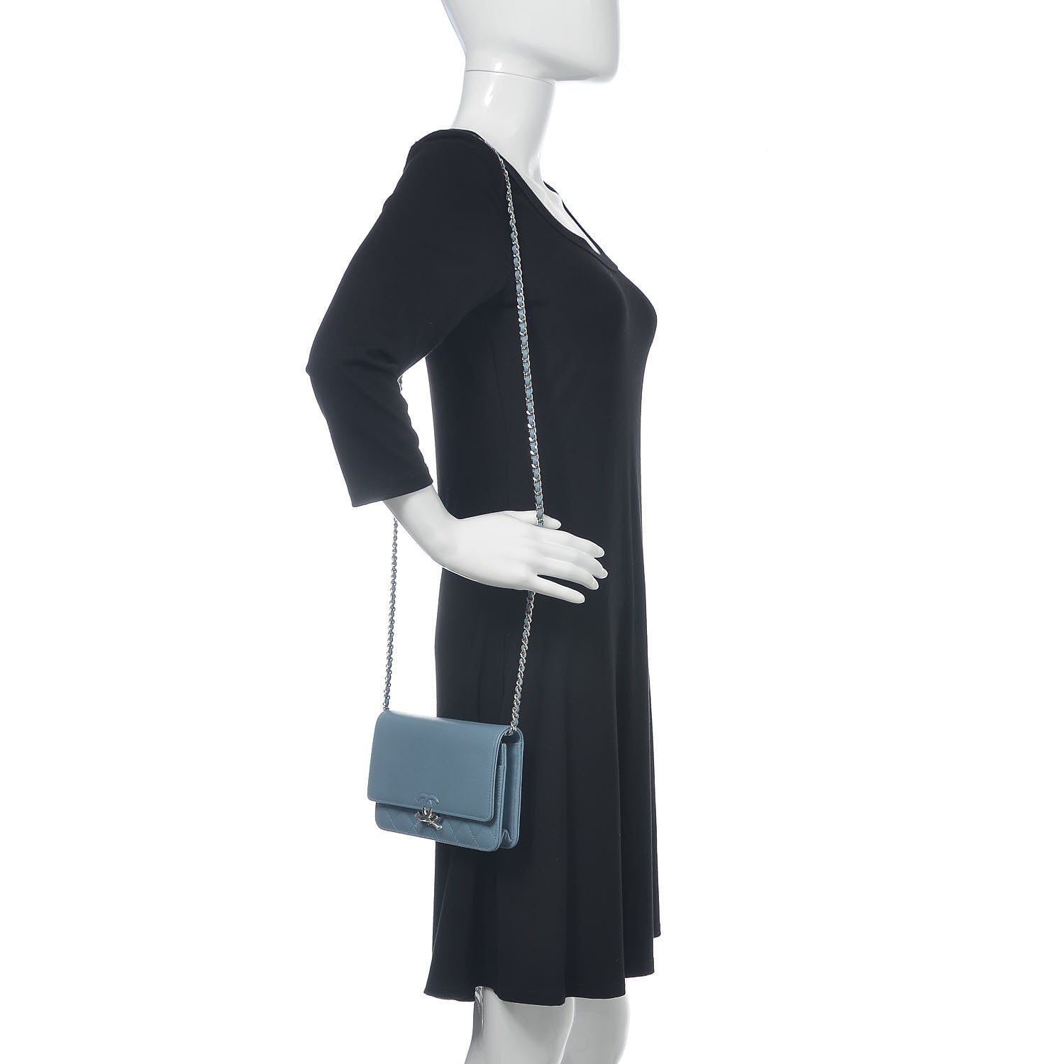 Chanel Grained Calfskin Quilted CC Box Wallet On Chain WOC Blue 2 of 11