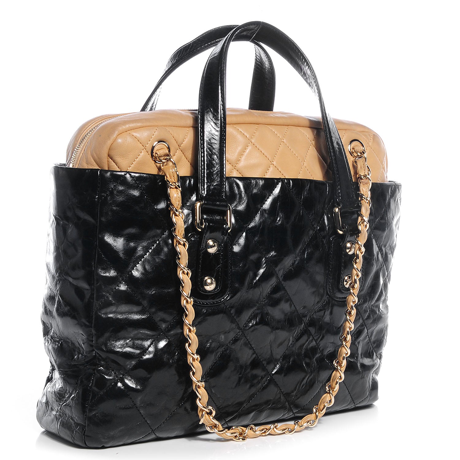 Chanel Glazed Calfskin and Lambskin Portobello Tote Black Beige 3 of 7