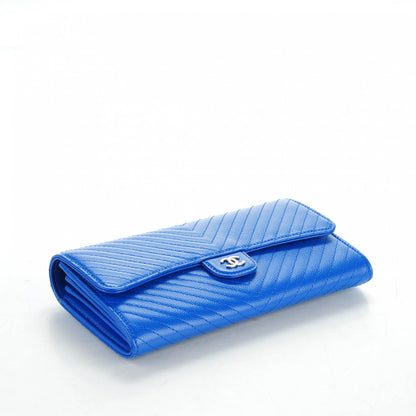 Chanel Caviar Chevron Quilted Large Flap Wallet Bright Blue 4 of 8