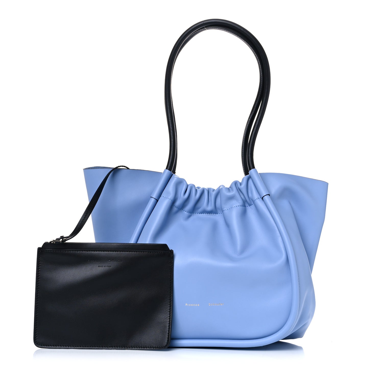 Calfskin Large Ruched Tote Sky Blue
