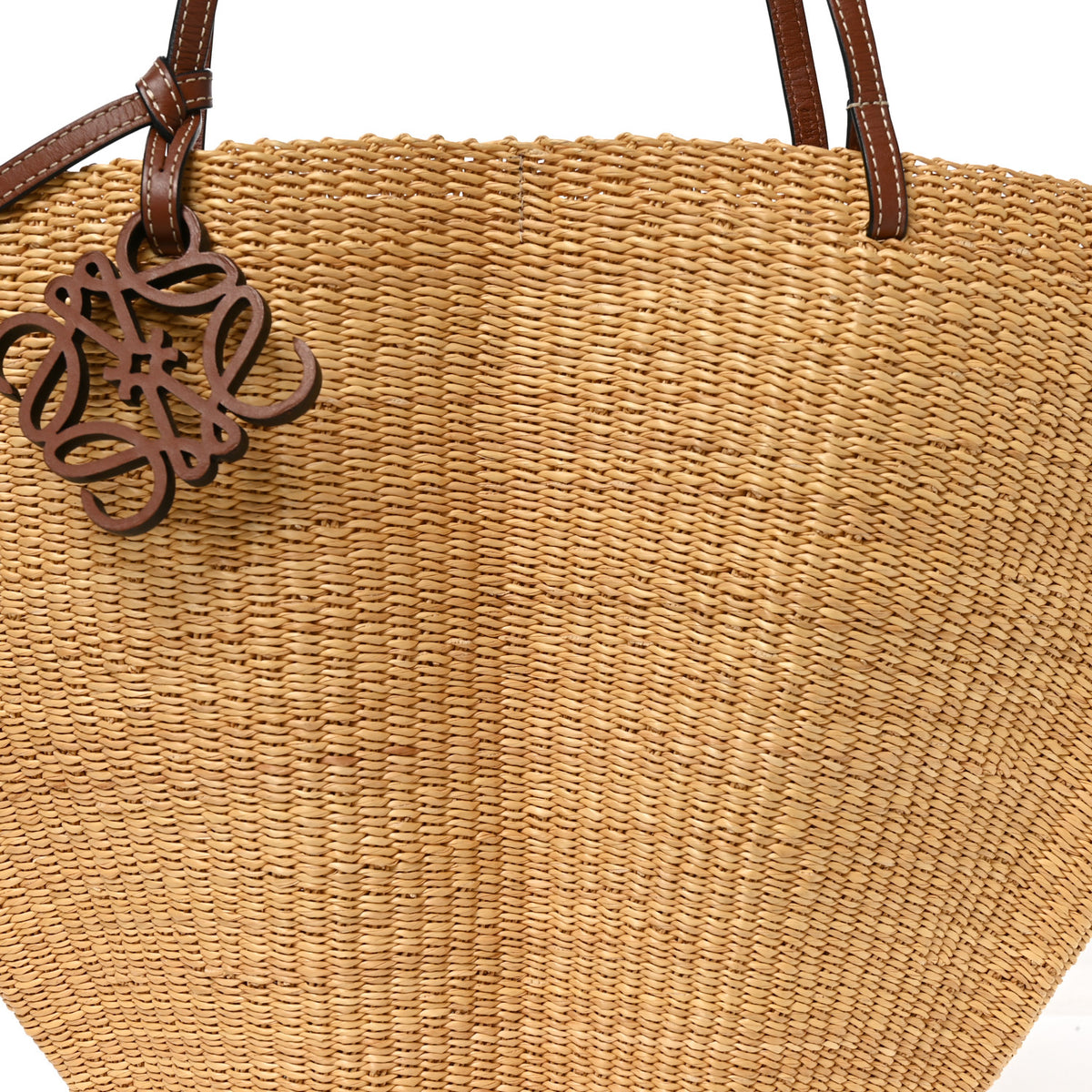Raffia Calfskin Shell Basket Tote Natural Pecan