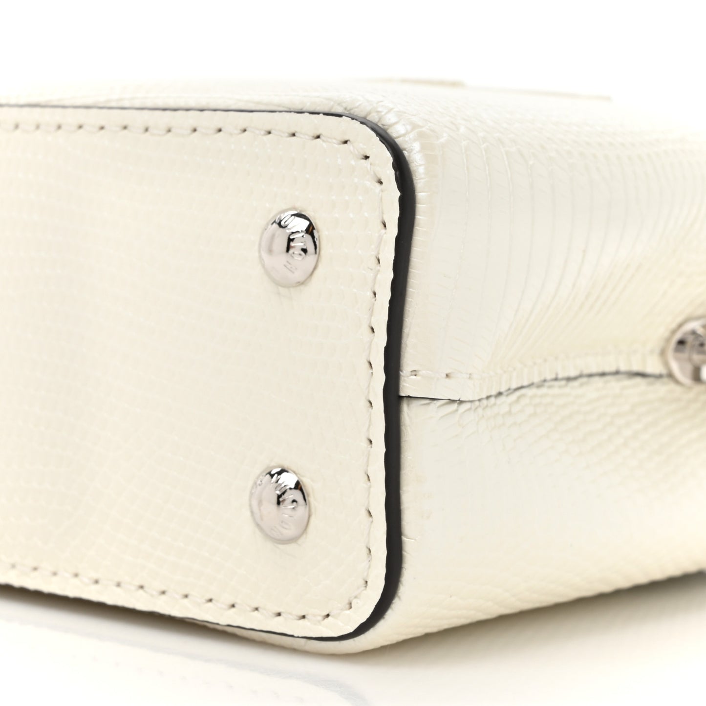 Taurillon Lizard Flower Chain Capucines Nano Ivory Sparkle