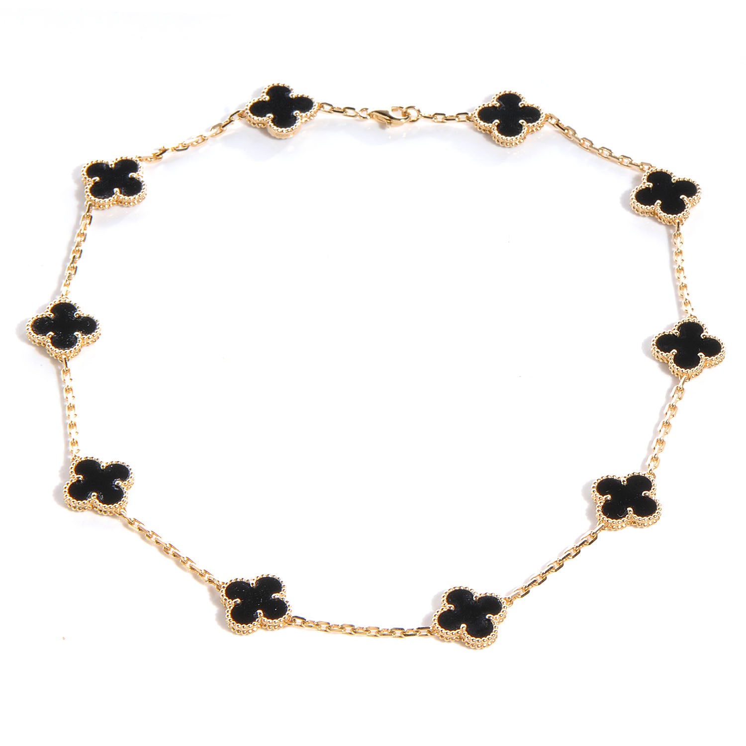 Van Cleef & Arpels 18K Yellow Gold Black Onyx 10 Motifs Vintage Alhambra Necklace 3 of 8