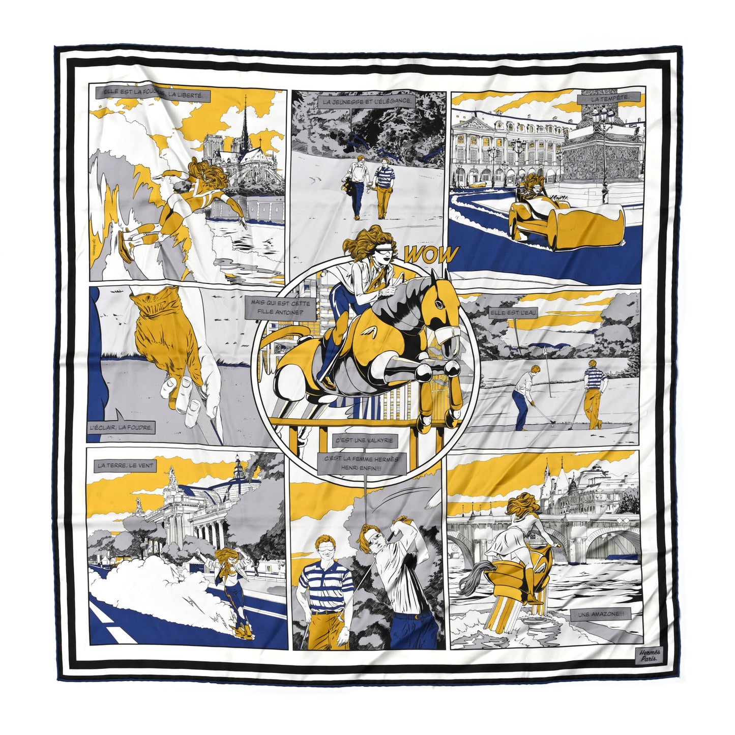 Silk Carre Wow Double Face Scarf 90 Blanc Bleu Gold