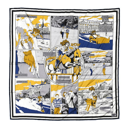 Hermes Silk Carre Wow Double Face Scarf 90 Blanc Bleu Gold 1 of 4
