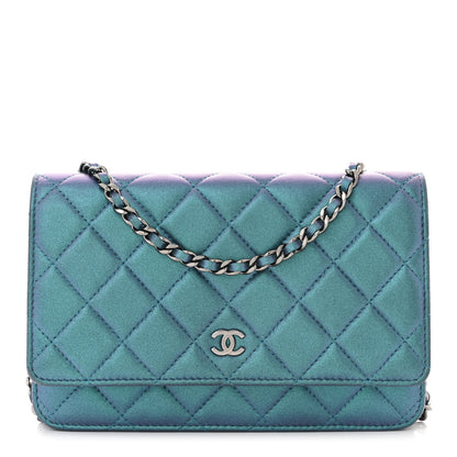 Chanel Iridescent Lambskin Quilted Wallet On Chain WOC Turquoise 1 of 12