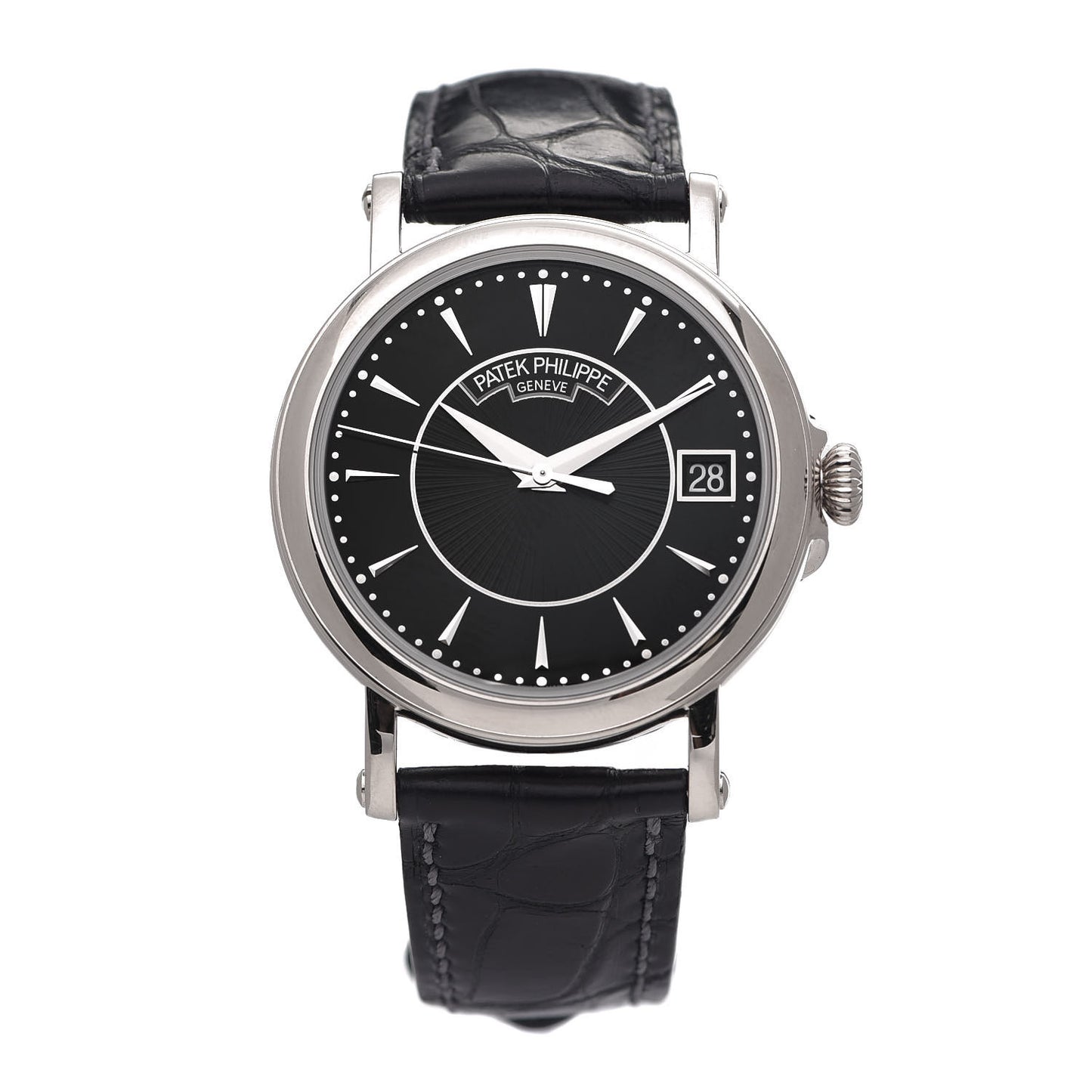 18K White Gold Alligator 38mm Calatrava Automatic Watch Black 5153G-001