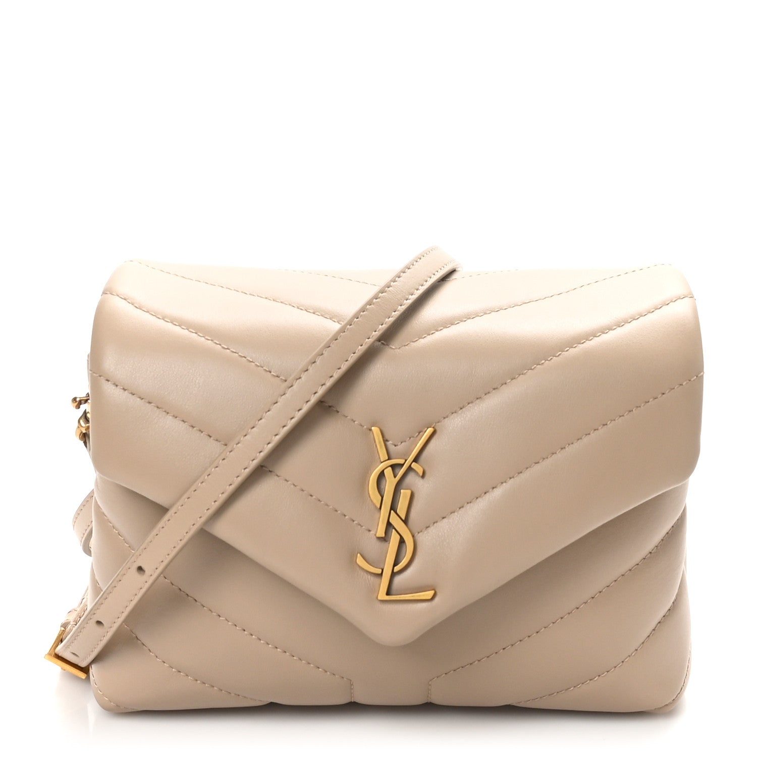 Saint Laurent Calfskin Y Quilted Monogram Toy Loulou Crossbody Bag Dark Beige 1 of 10