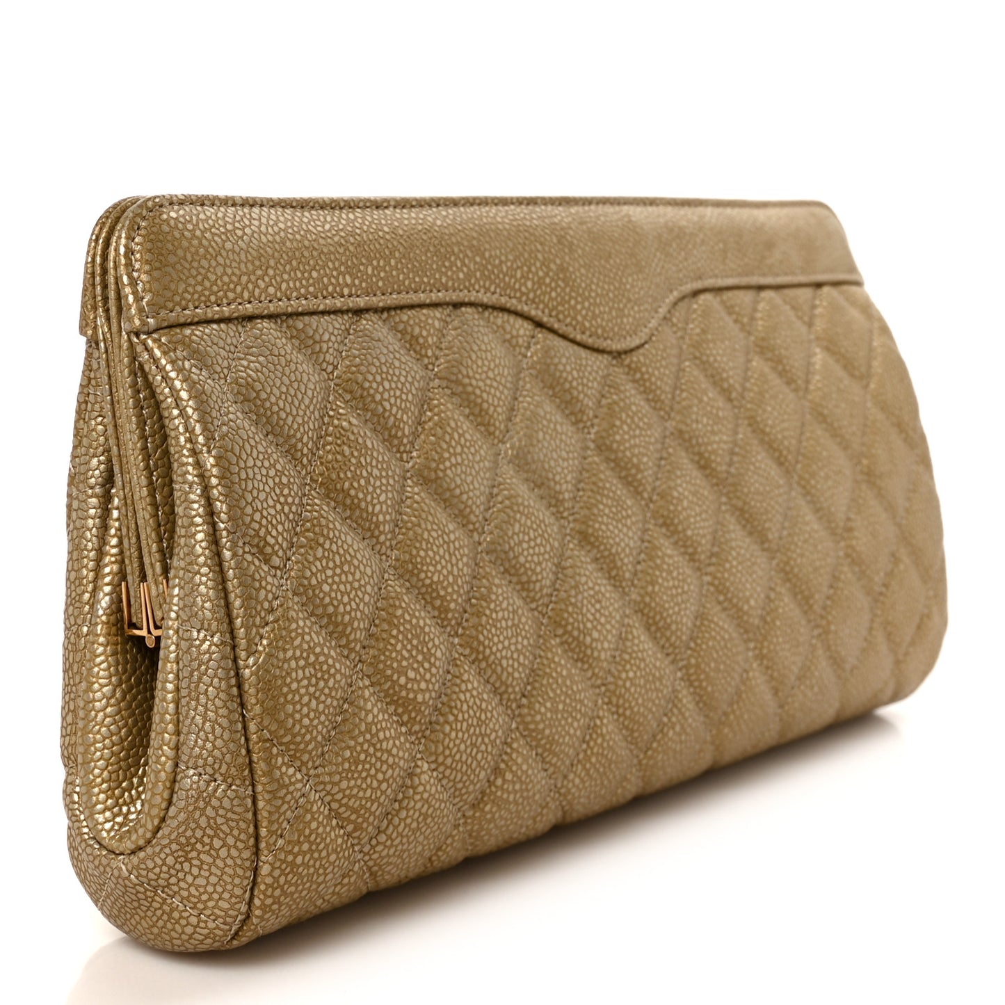 Metallic Caviar Quilted Clutch Gold