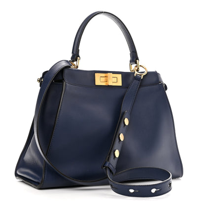Fendi Vitello Seta Shiny Nappa Medium 3 Pocket Peekaboo Iconic Satchel Blueberry 3 of 10