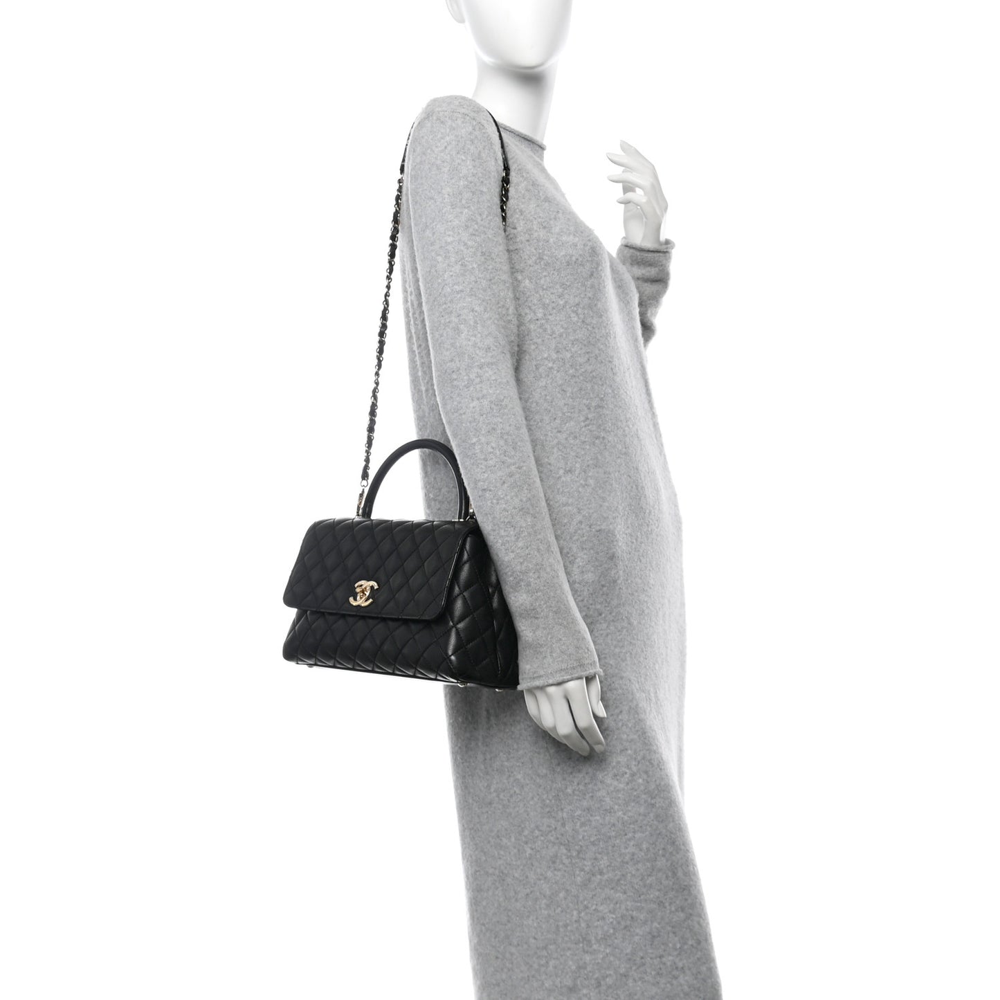 Caviar Quilted Small Coco Handle Flap Black
