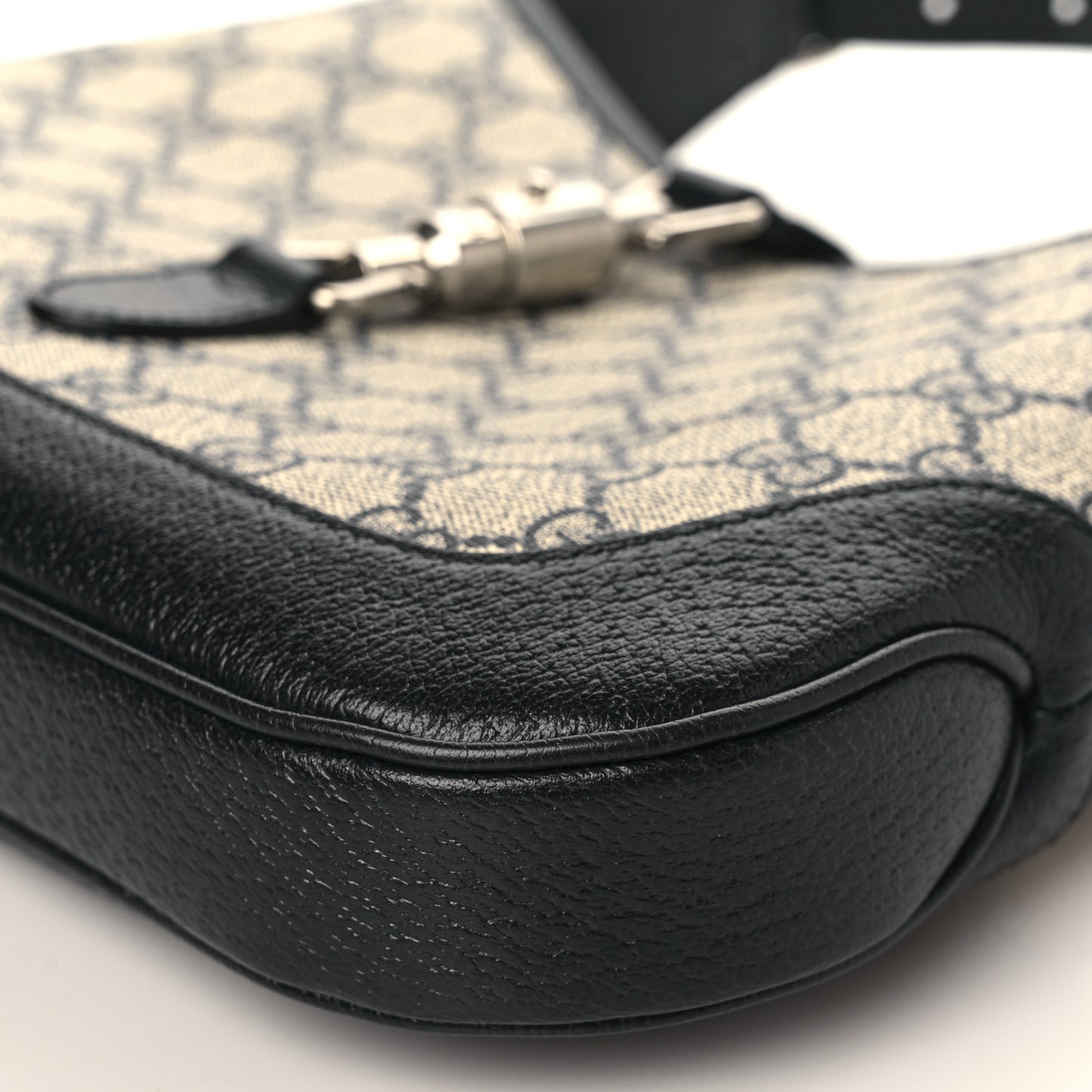 GG Supreme Monogram Textured Dollar Calfskin Web Small Jackie 1961 Hobo Beige Blue