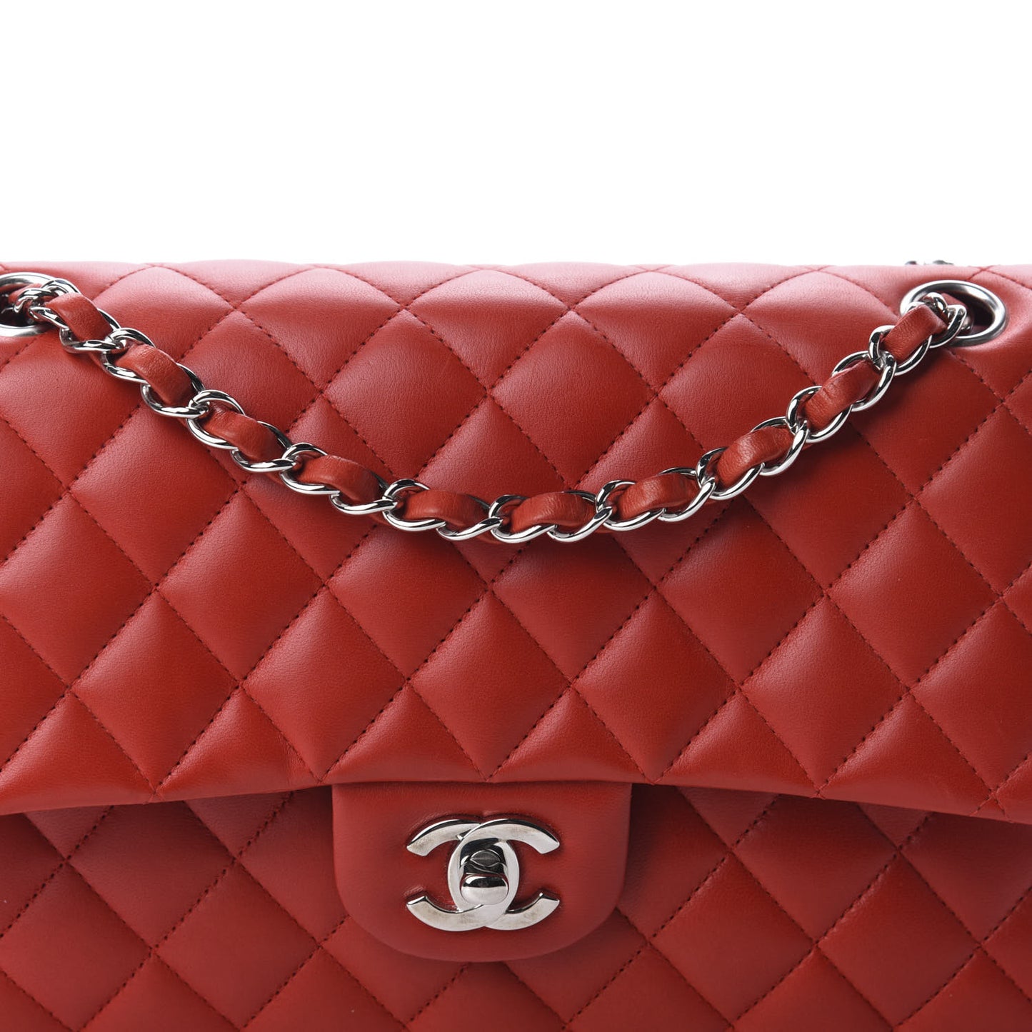 Lambskin Quilted Medium Double Flap Red