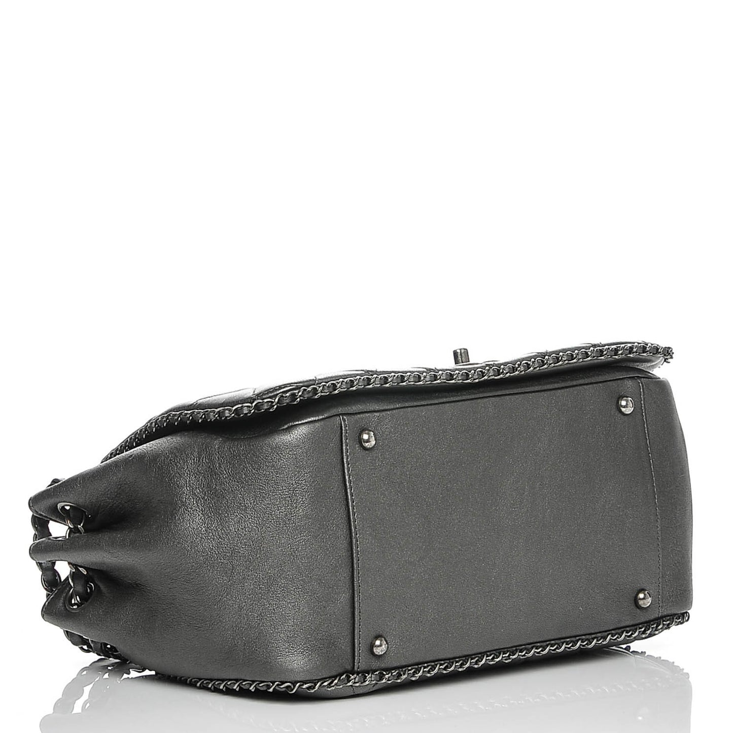 Metallic Calfskin Quilted Large CC Enchained Accordion Flap Grey