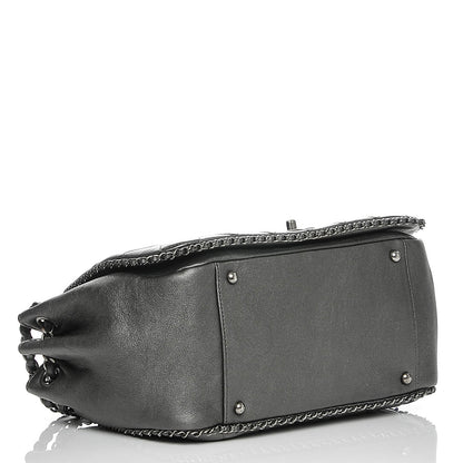 Chanel Metallic Calfskin Quilted Large CC Enchained Accordion Flap Grey 12 of 16