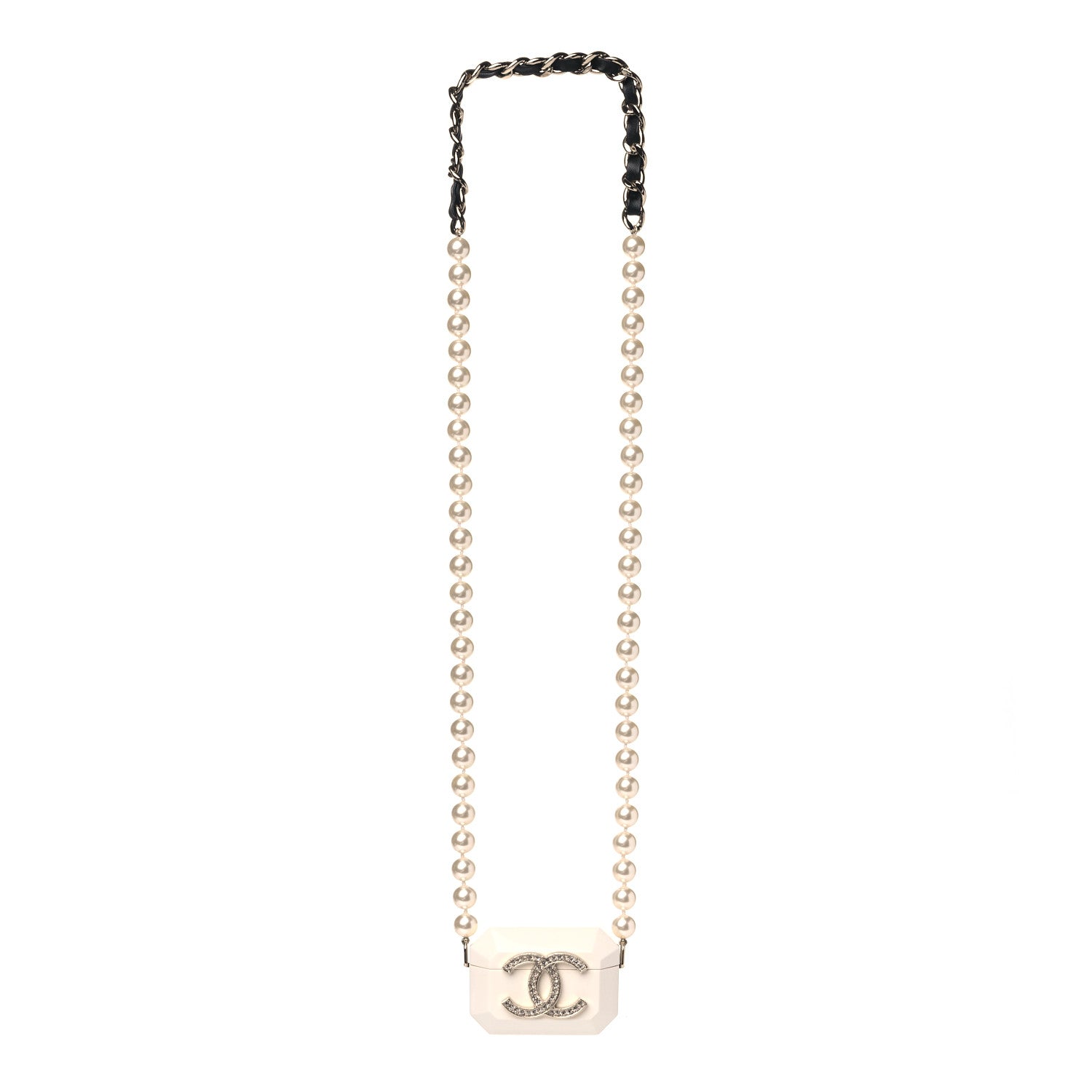 Chanel Resin Crystal Pearl Lambskin Airpods Pro Holder Necklace Pearly White 2 of 7