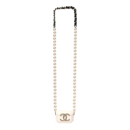 Chanel Resin Crystal Pearl Lambskin Airpods Pro Holder Necklace Pearly White 2 of 7