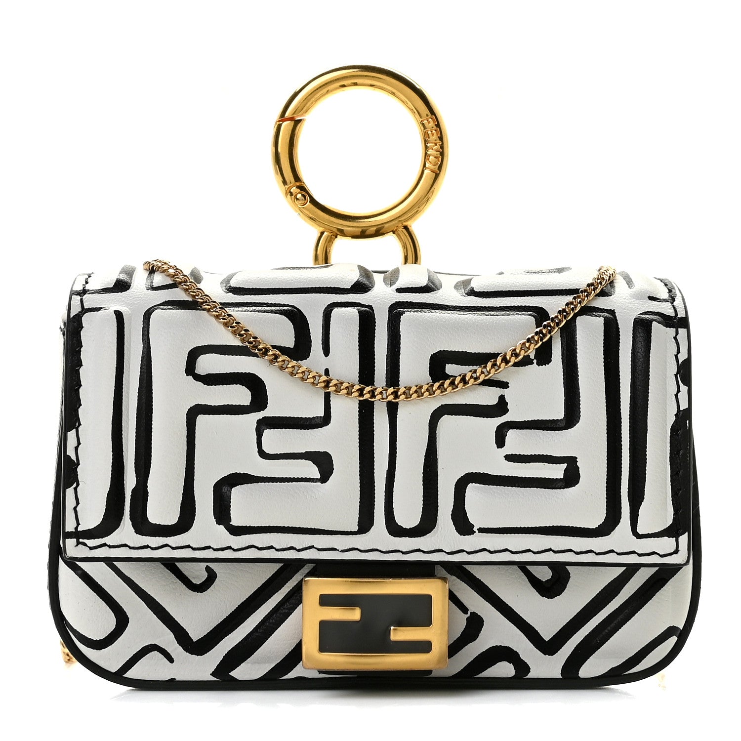 Fendi X JOSHUA VIDES Nappa Vitello King FF Embossed Nano Baguette Charm White Black 1 of 6
