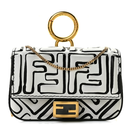 Fendi X JOSHUA VIDES Nappa Vitello King FF Embossed Nano Baguette Charm White Black 1 of 6