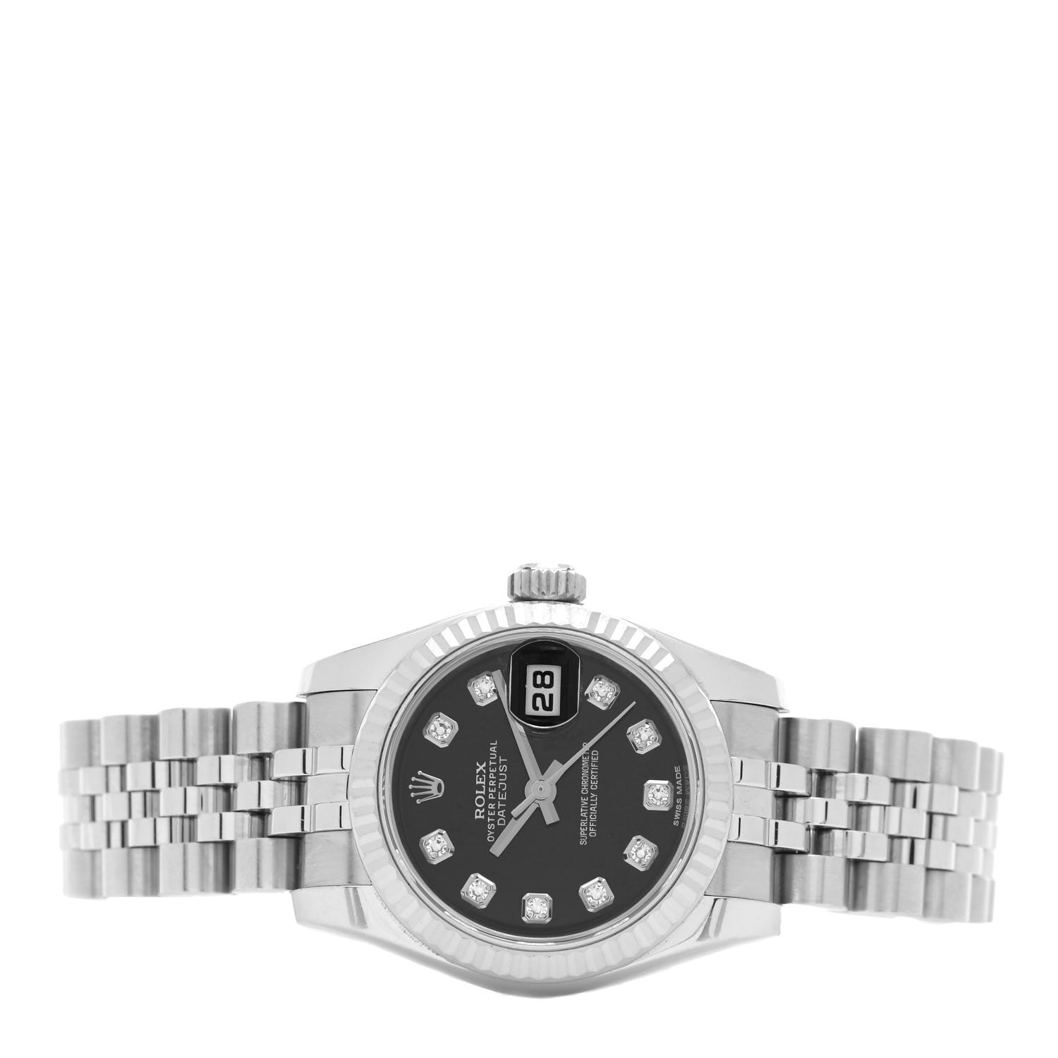 Rolex Stainless Steel 18K White Gold Diamond 26mm Oyster Perpetual Datejust Watch Black 179174 2 of 4