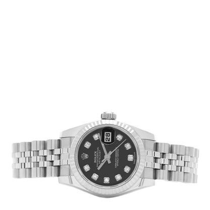 Rolex Stainless Steel 18K White Gold Diamond 26mm Oyster Perpetual Datejust Watch Black 179174 2 of 4