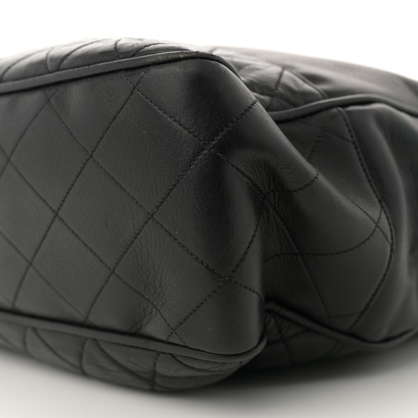 Lambskin Quilted Shopping Tote Black