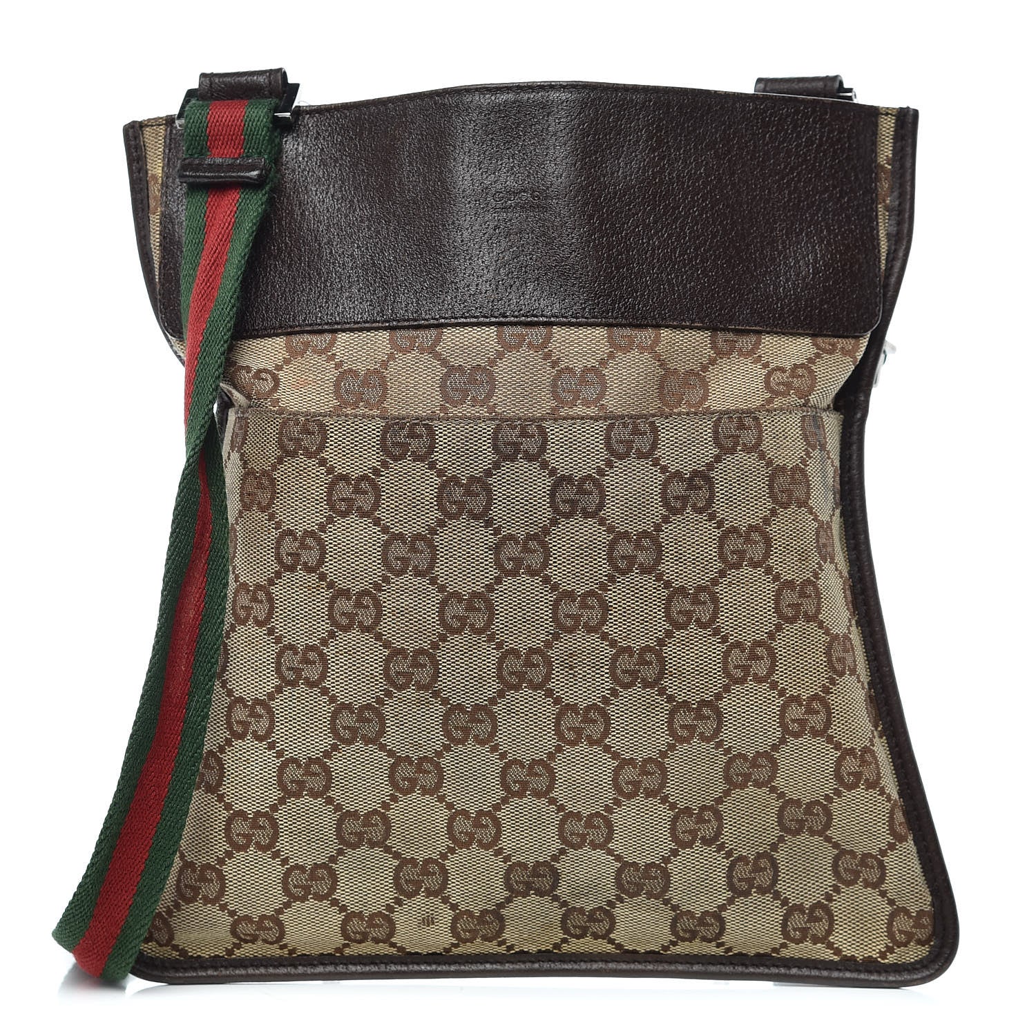 Gucci GG Monogram Web Messenger Crossbody Bag Dark Brown 1 of 12