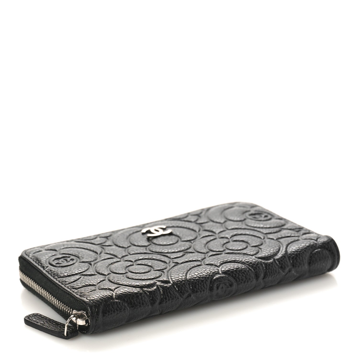 Chanel Caviar Camellia Embossed Large Zip Around Gusset Wallet Black 4 of 9