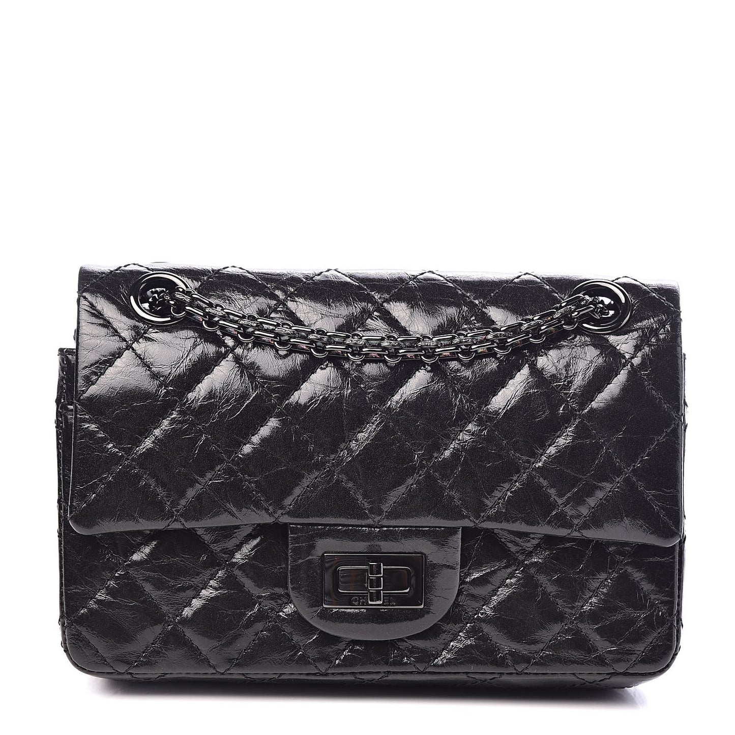 Shiny Aged Calfskin Quilted 2.55 Reissue 224 Flap So Black