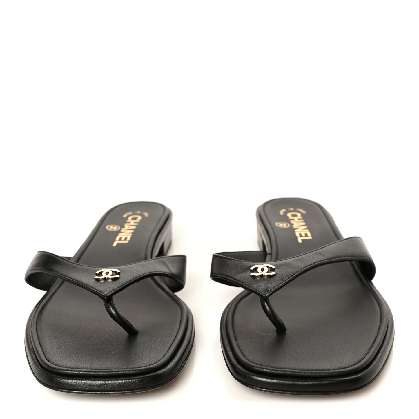 Lambskin CC Thong Sandals 38 Black
