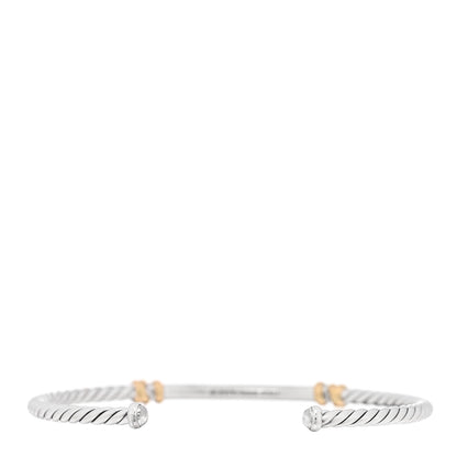 David Yurman Sterling Silver 18K Yellow Gold Diamond Petite Helena Classic Cable Station Bracelet 2 of 3