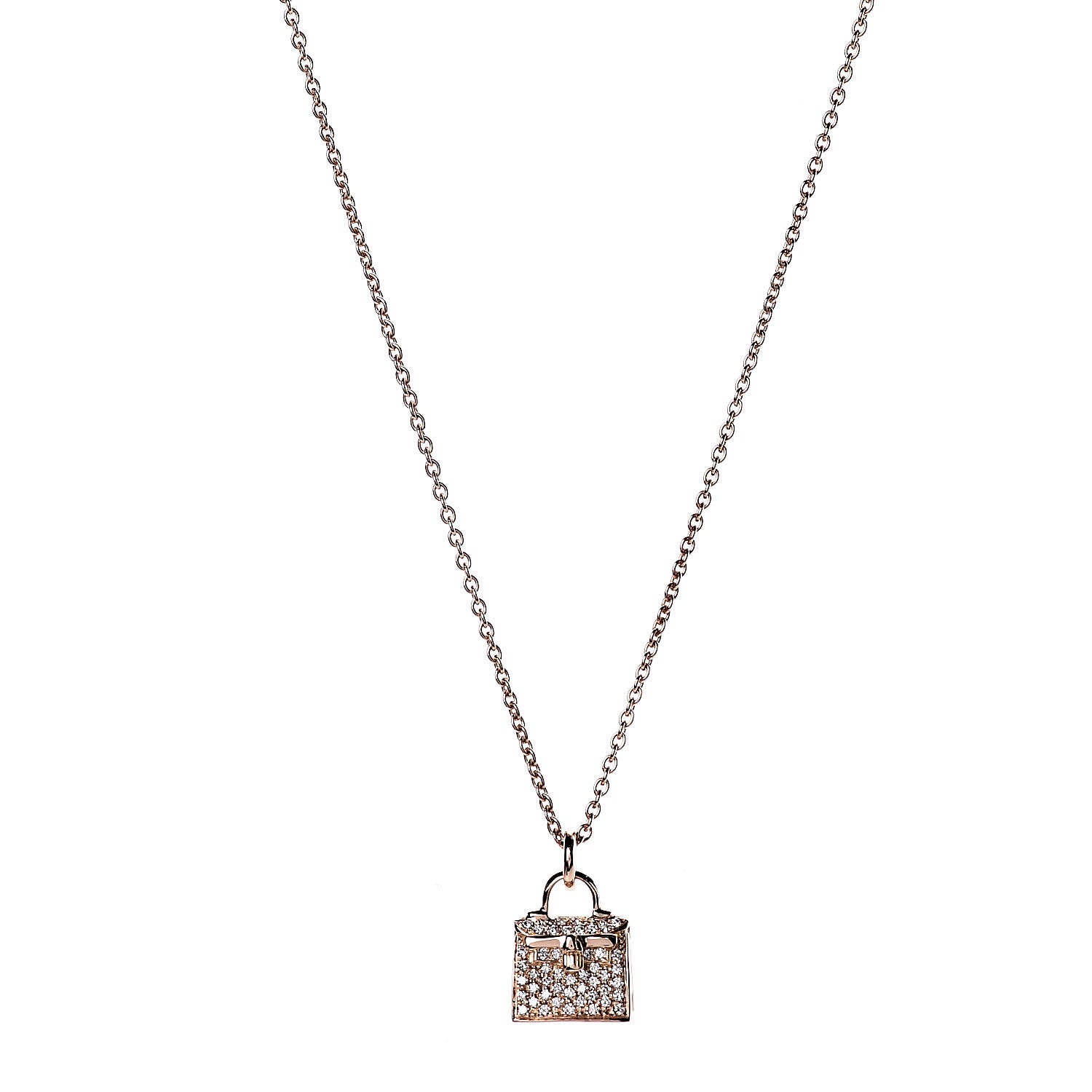 Hermes 18K Rose Gold Diamond Kelly Amulette Pendant Necklace 1 of 7