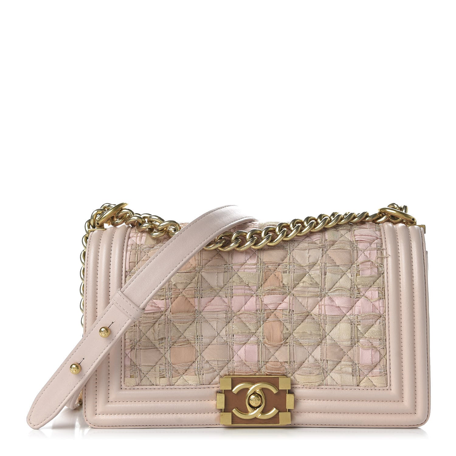 Chanel Tweed Lambskin Medium Boy Flap Pink 1 of 10