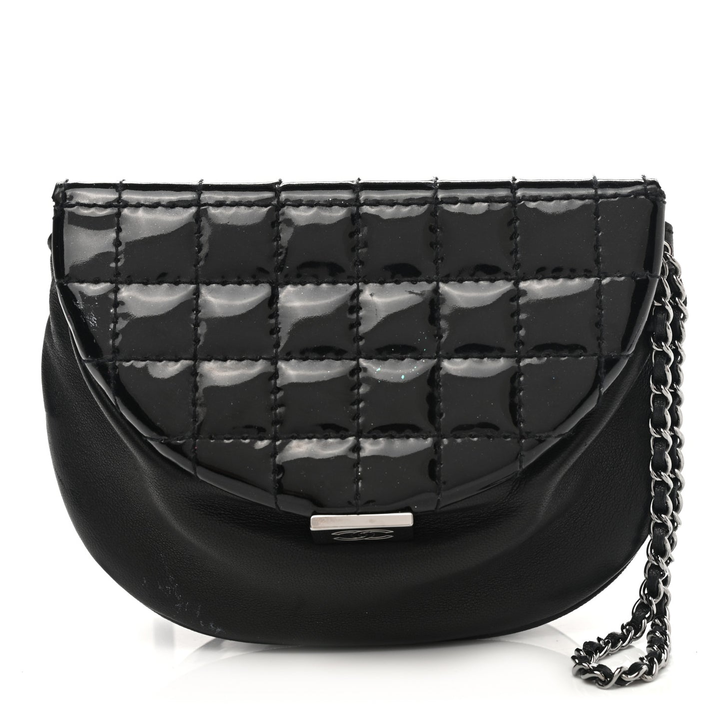 Patent Lambskin Chocolate Bar Flap Clutch Black