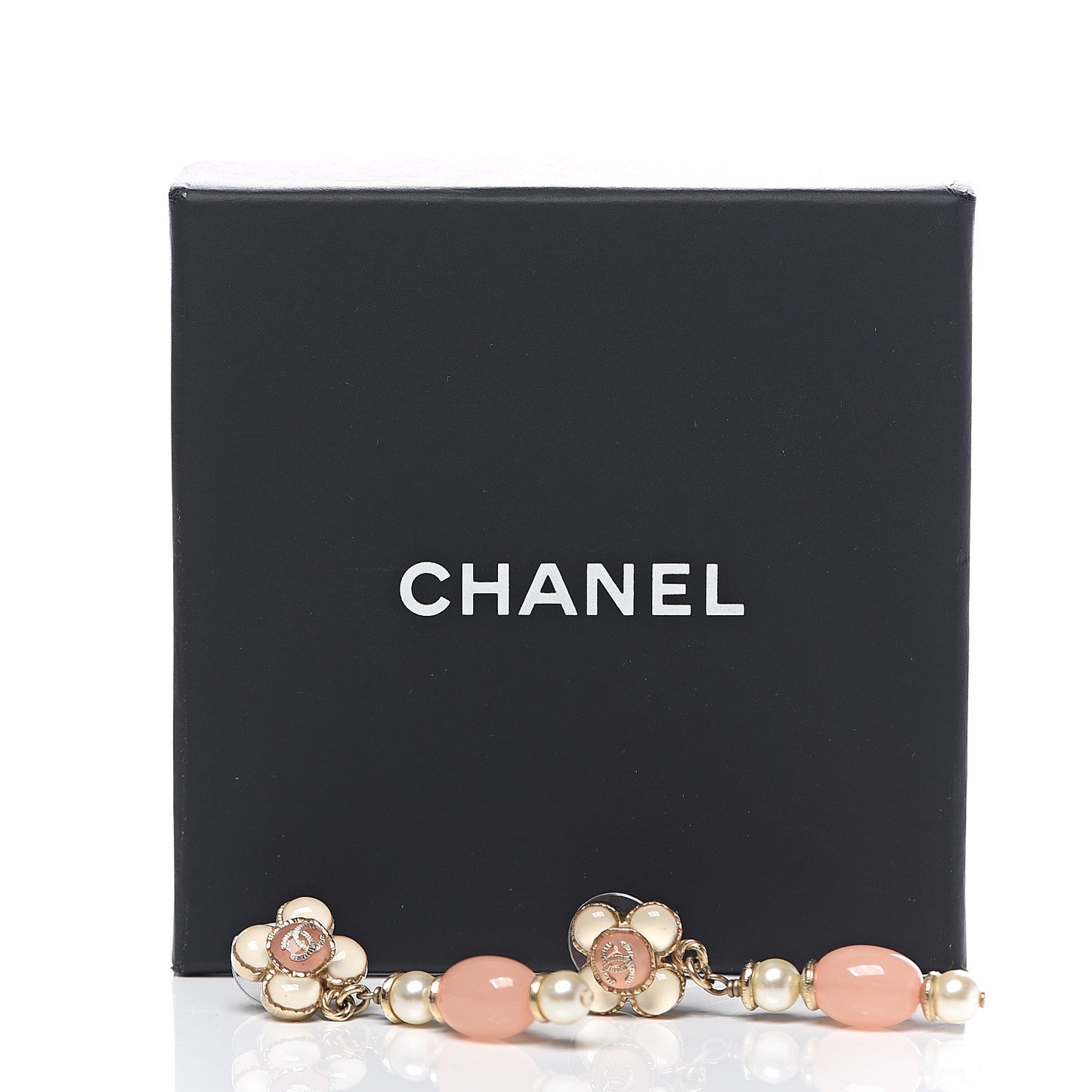 Resin Pearl CC Flower Drop Earrings Pink Beige