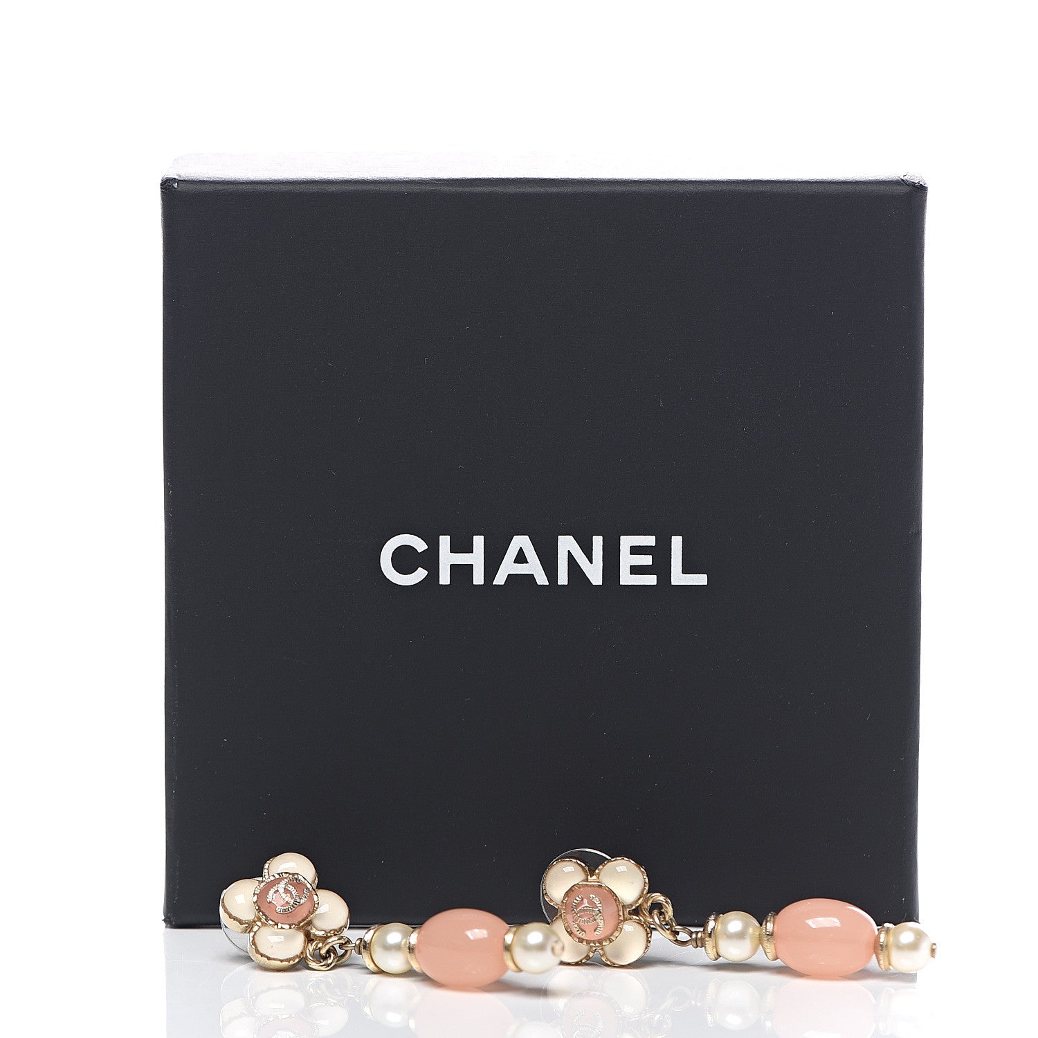Chanel Resin Pearl CC Flower Drop Earrings Pink Beige 5 of 5